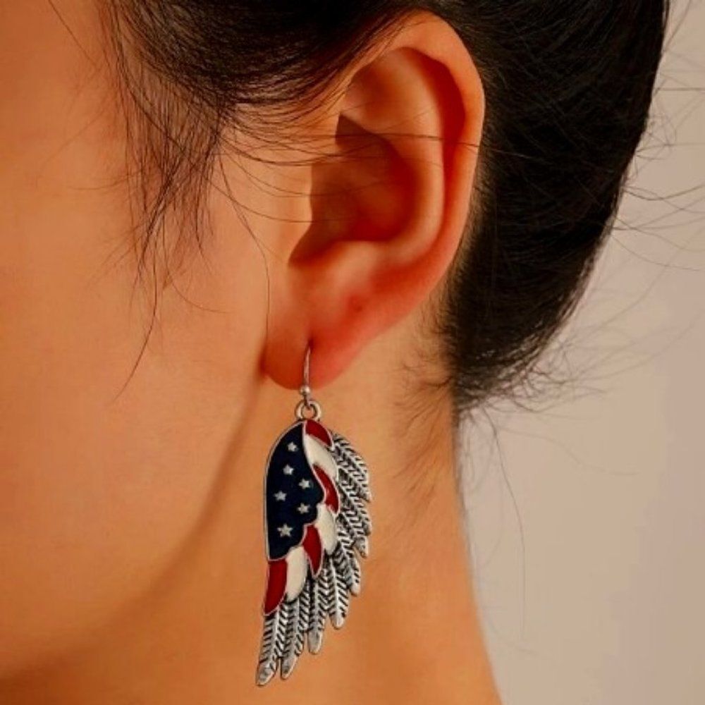 RED WHITE AND BLUE INDEPENDENCE DAY WING DANGLE EARRINGS